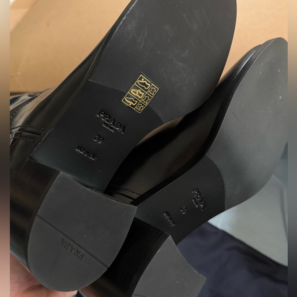 PRADA Spazzolato Metal Triangle Logo 55mm Riding Boots Size 39 Black New - Picture 10 of 12